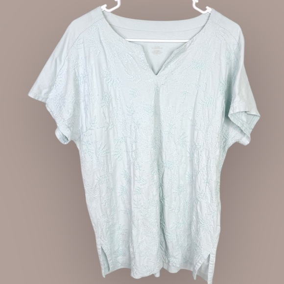Pure Jill Tops - J. Jill Pure Jill Mint Embroidered Tunic Flowy Short Sleeve Tee - Size Large